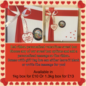 Personalised red ribbon valentines sweet box