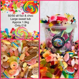 50/50 fizz and chocolate sweet mix large tub (approx 1.9kg)