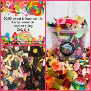 50/50 liquorice and sweet mix large tub (approx 1.9kg)