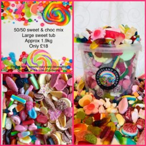 50/50 sweet and chocolate mix large tub (approx 1.9kg)